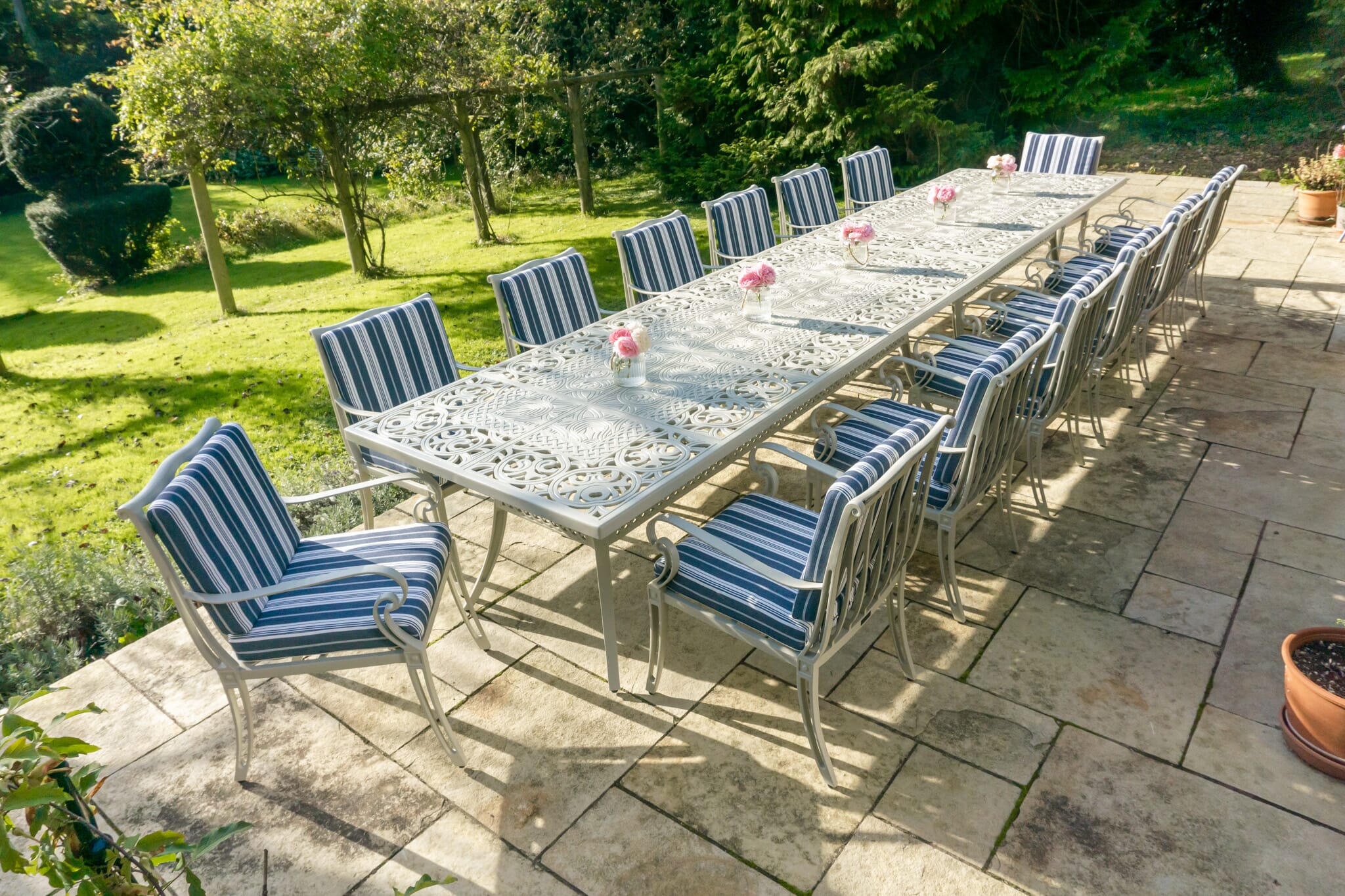 Oxley's Scroll rectangular Tables in Cotswold green