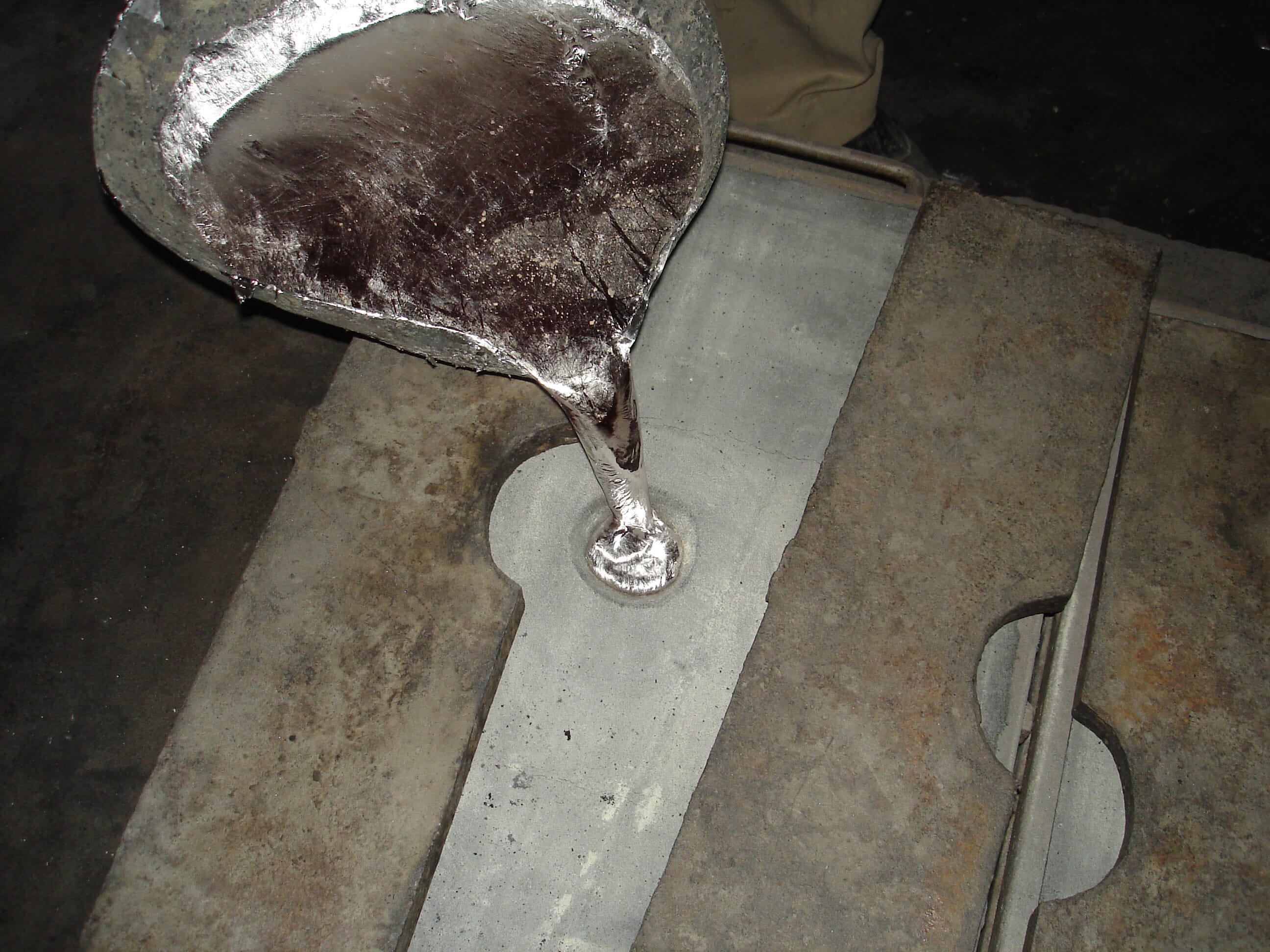 Pouring molten aluminium into a mould