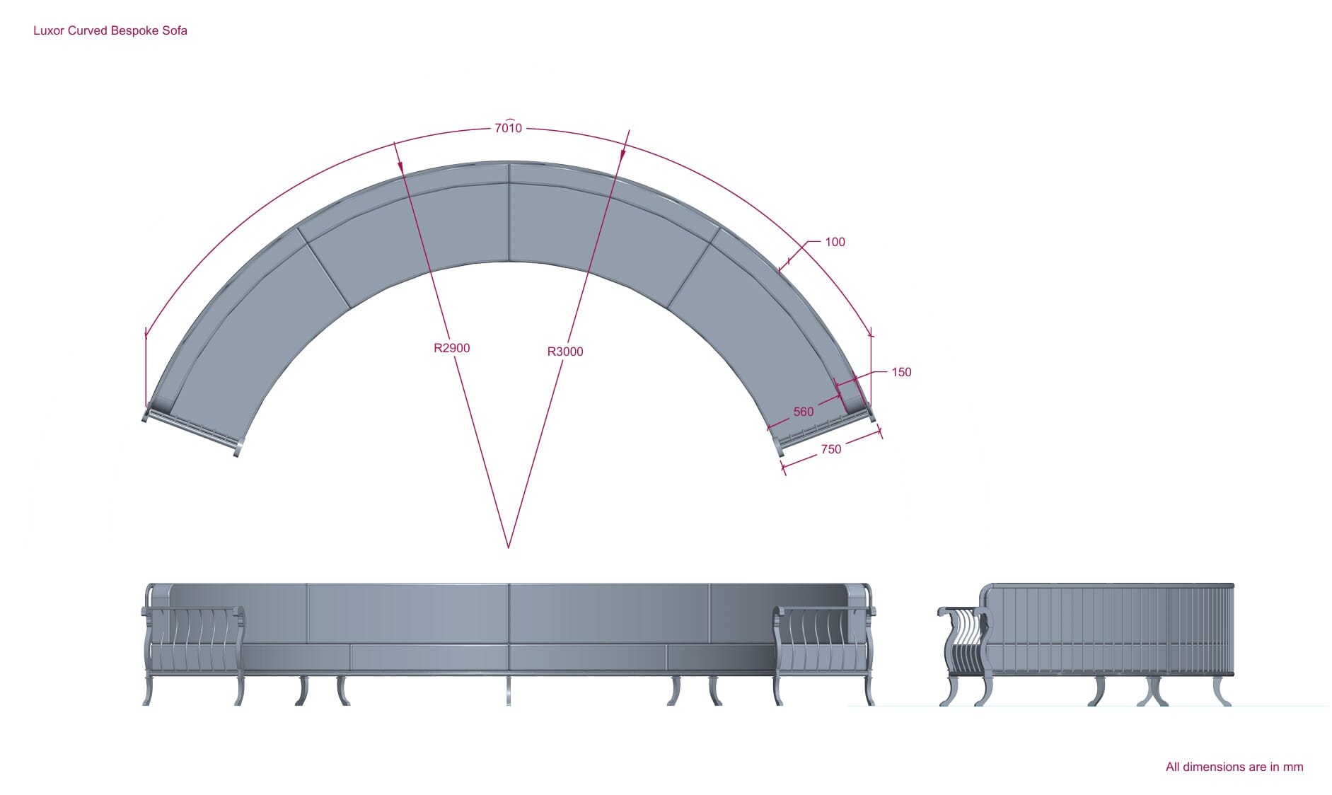 Luxor Curved Sofa Drawing